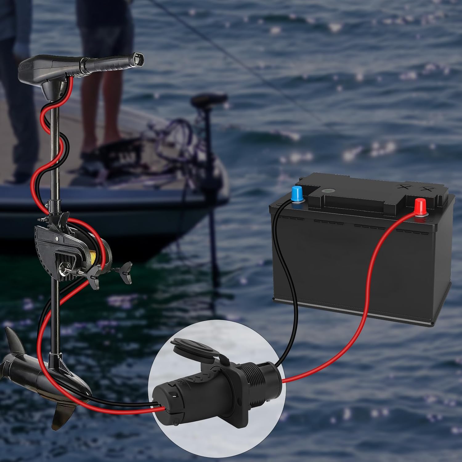 70A Trolling Motor Plug & Receptacle for 12-48V Systems, Heavy Duty, Watertight, Black
