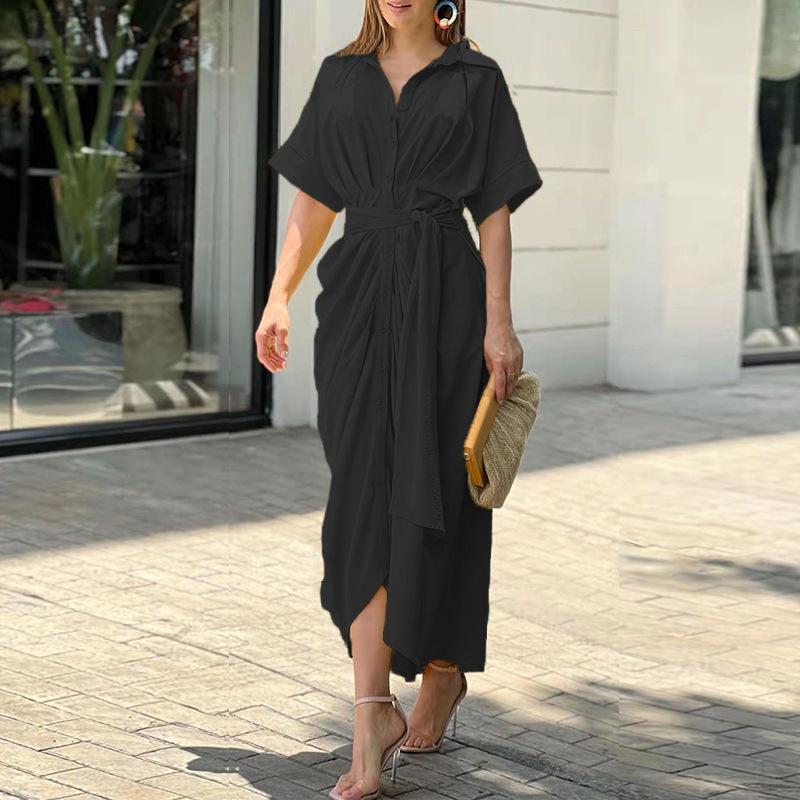 Chic Button-Down Midi Wrap Dress with Tie Waist