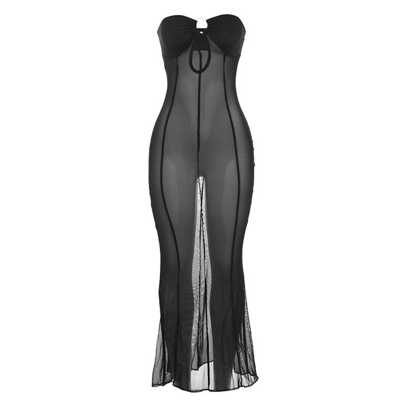 Stunning Sheer Mesh Maxi Dress with Flattering Cutouts – Perfect for Summer Nights