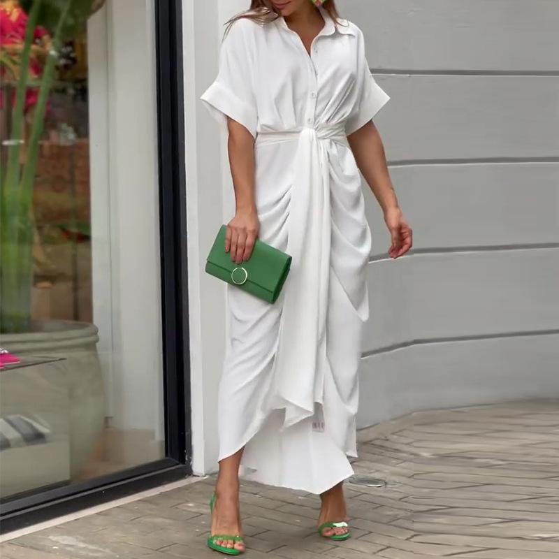 Chic Button-Down Midi Wrap Dress with Tie Waist