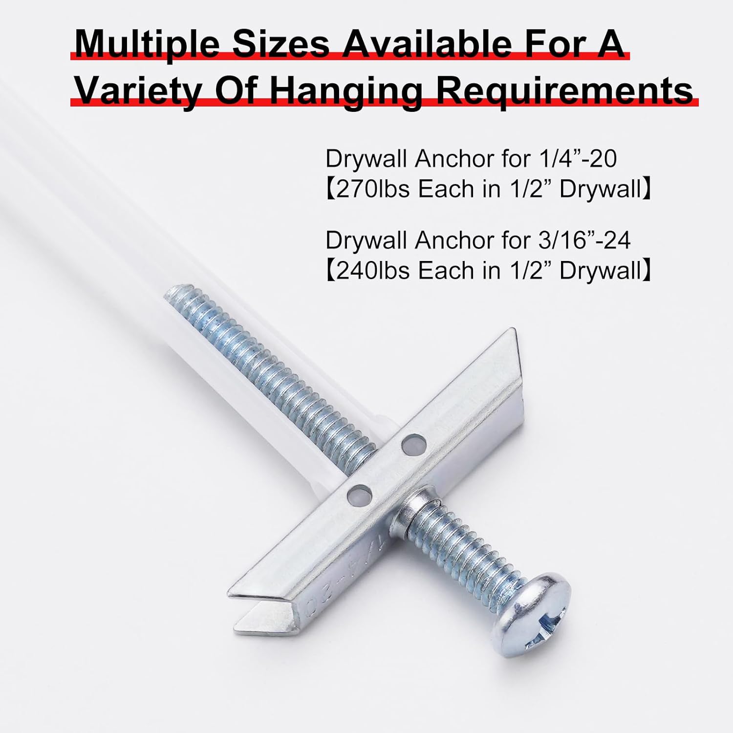 Heavy Duty Drywall Anchors with Bolts, 270 lbs Capacity, 14-Pack, For 1/4”-20 Fasteners