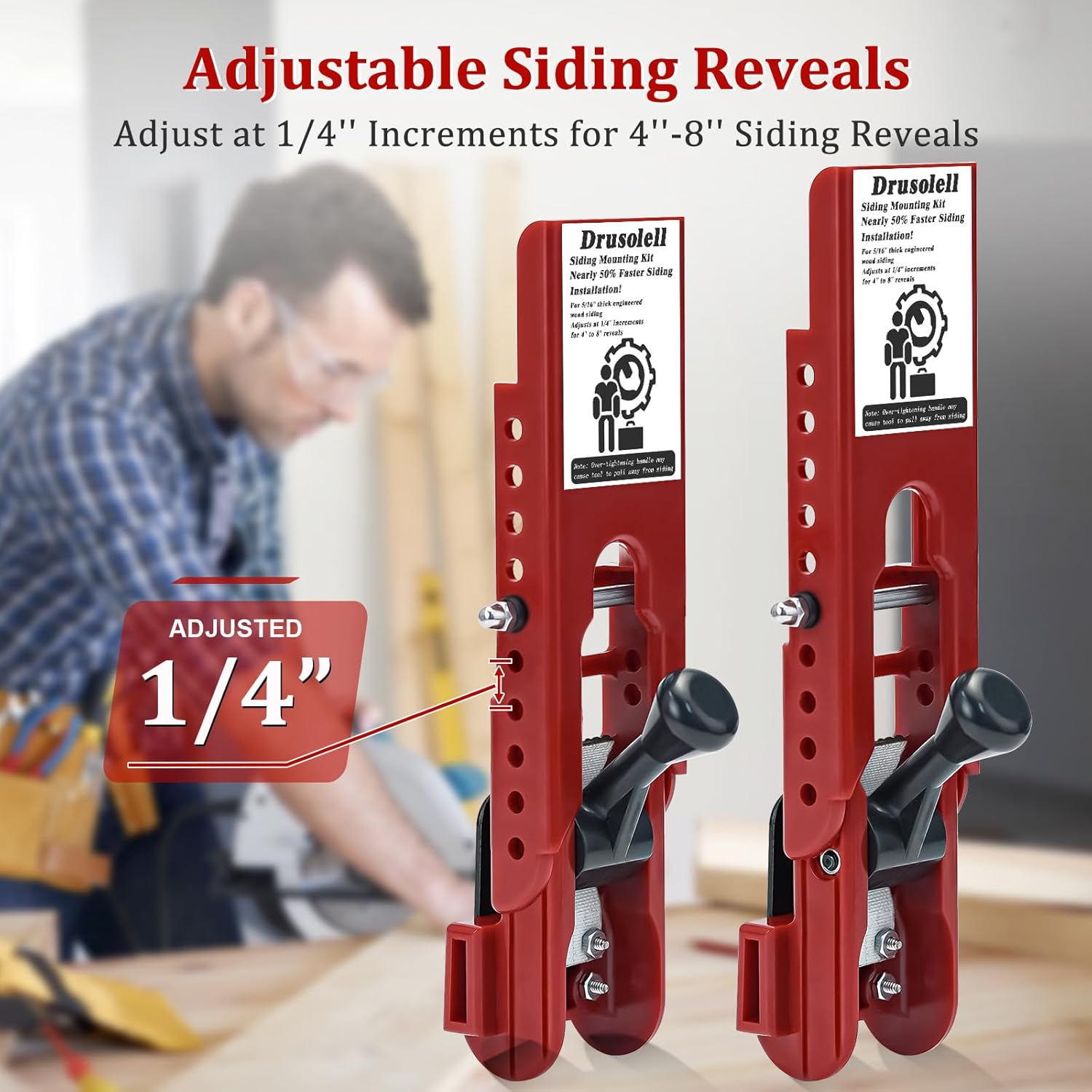 Siding Installation Tools for 5/16-Inch Fiber Cement Siding, Adjustable Mounting Kit, Polycarbonate Lap Siding Gauge, Red