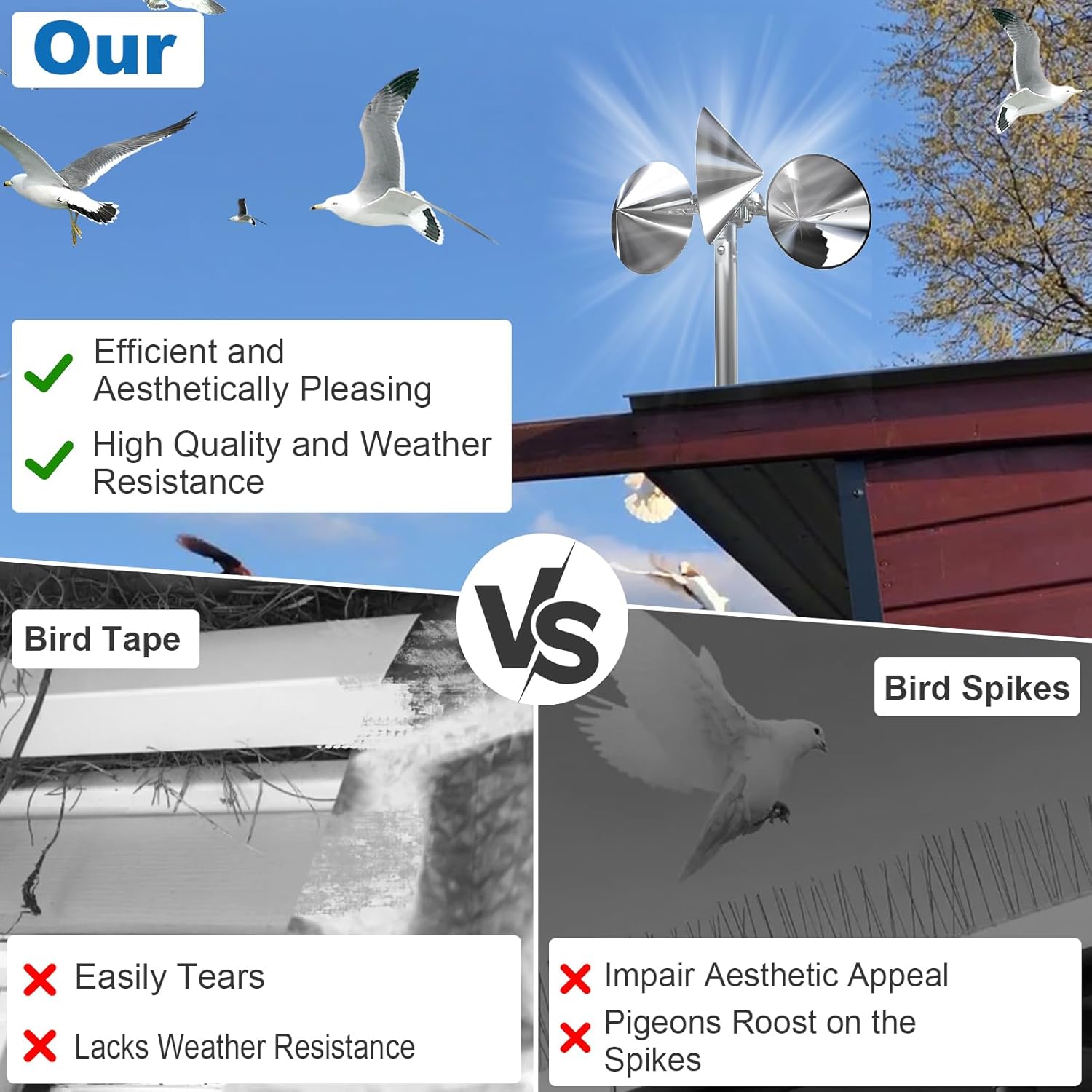 Spinning Wind-Powered Bird Deterrents, Pigeon Reflectors