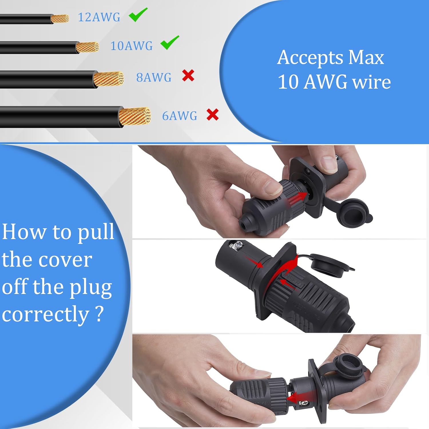 40A Trolling Motor Plug & Receptacle for 12V/24V/36V Systems