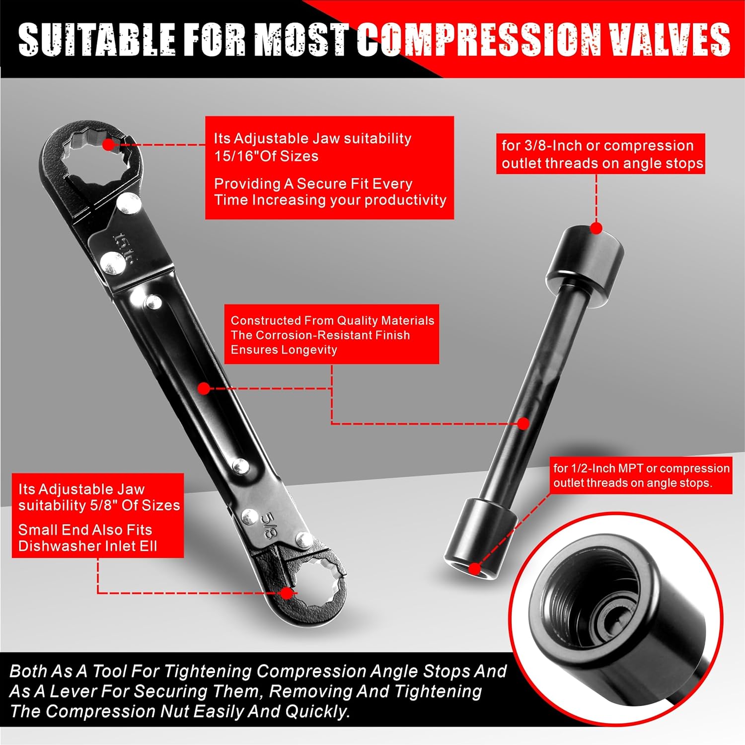 Dual Kwik Tite Wrench Kit, Professional Toolset for Easy Angle Stop and Supply Nut Installation