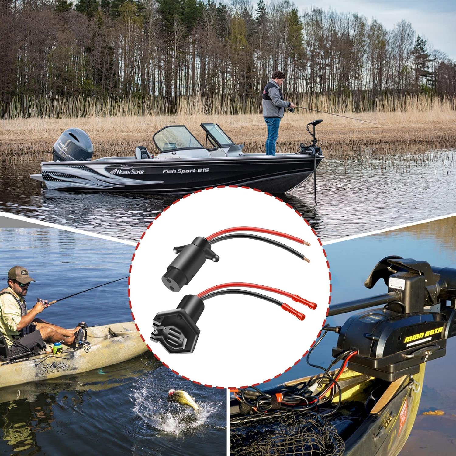 Waterproof Trolling Motor Plug and Receptacle, 12V, Compatible with Minn Kota, Quick Connect