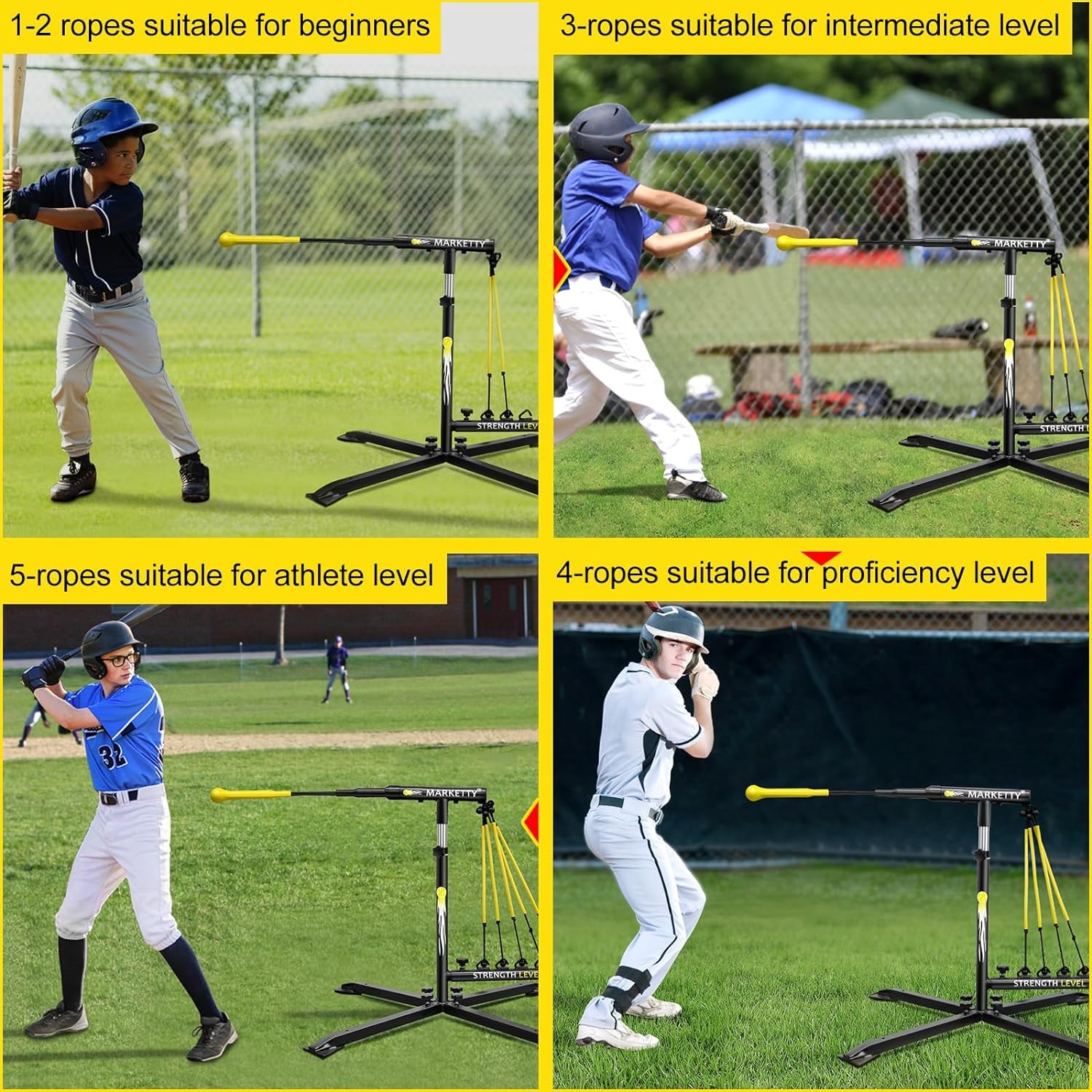 Upgraded Level 5 Elasticity Baseball/Softball Swing Trainer, Portable Batting Aid