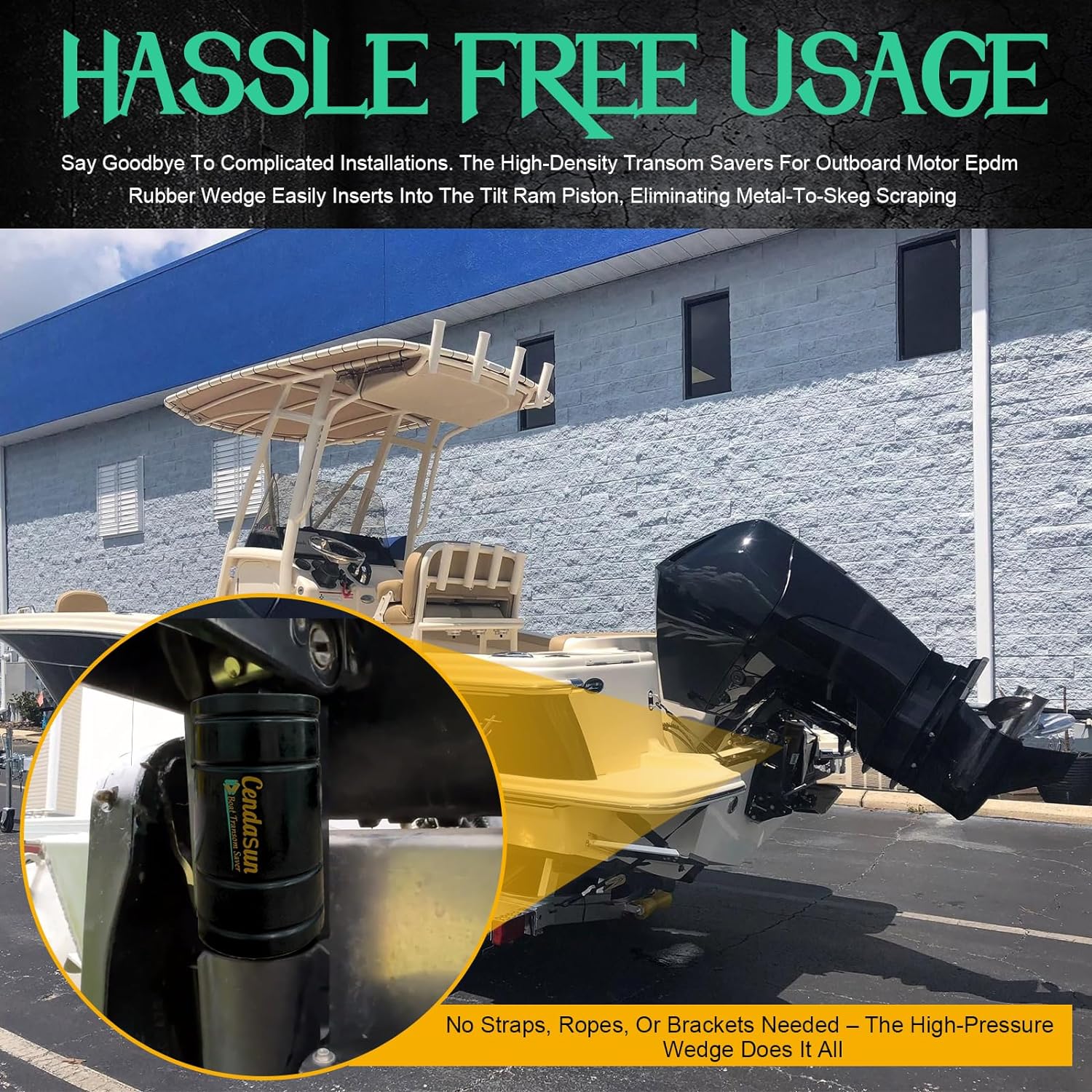 Transom Savers for Outboard Motors, Reduces Damage from Road Vibrations and Bumps