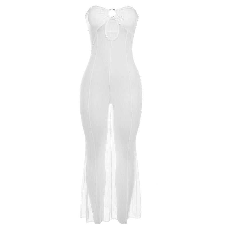 Stunning Sheer Mesh Maxi Dress with Flattering Cutouts – Perfect for Summer Nights