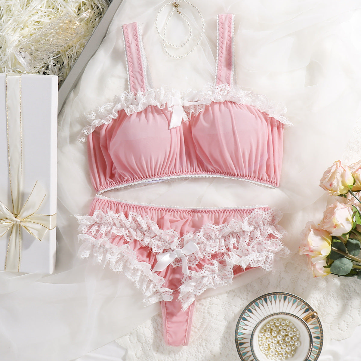 Sweet & Romantic | Pink Lace Bowknot Sexy Lingerie Set